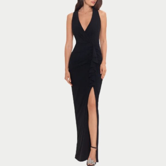 Betsy & Adam Dresses & Skirts - Betsy & Adam Bobbi Front Slit Ruffle Gown Size 4